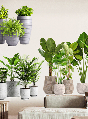 绿色仿真吊篮墙贴纸绿植盆栽贴画