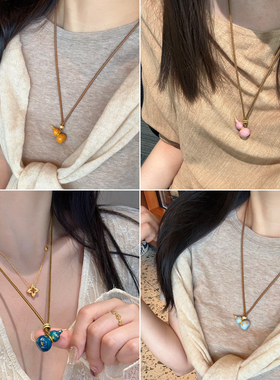 彩色滴油珐琅葫芦项链长款配饰