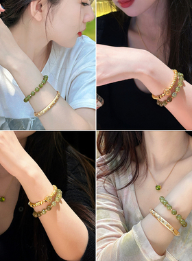 天然橄榄色绿石榴沙弗莱手链女