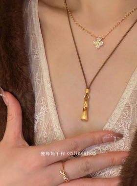 拉丝竹节福字编绳项链节节高升