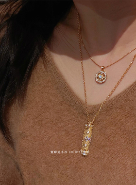 满钻太阳花罗盘项链精致毛衣链