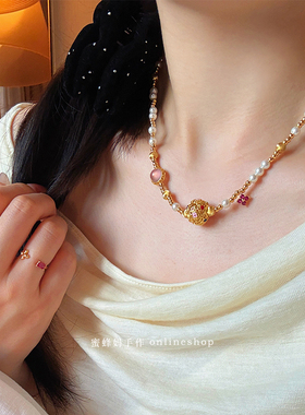 珐琅百花转运珠施家珍珠项链小众