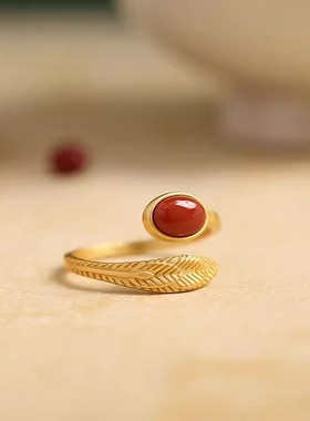 天然碧玉南红和田玉戒指女款纯银玉石古风复古小众玉戒指