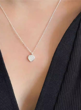 通体纯银粉白水晶爱心项链锁骨链高级感百搭气质设计感简约潮