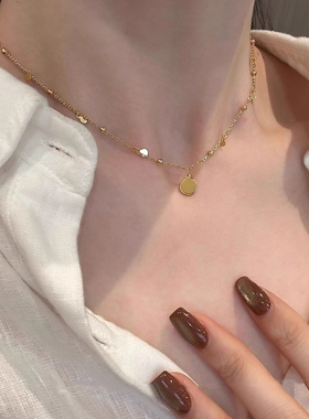 纯银五瓣花红色玛瑙项链女新中式平安扣吊坠小众设计精致圆片链