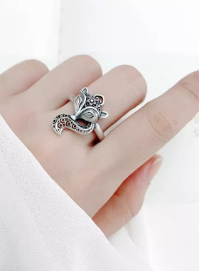 狐仙灵狐S925纯银招财桃花戒指