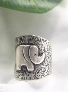 泰国S925纯银文艺纳福小象戒指