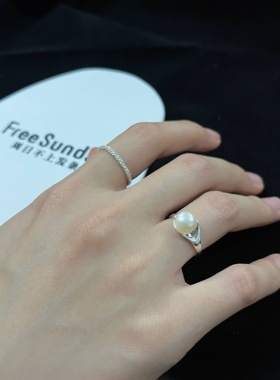 男女925银设计款淡水珍珠戒指