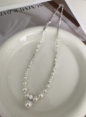 施家珍珠碎银子925纯银锁骨链女
