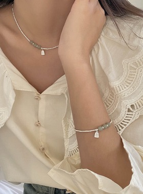 转运和田玉925银竹节小众锁骨链