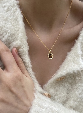 天然虎眼石18k金锁骨链