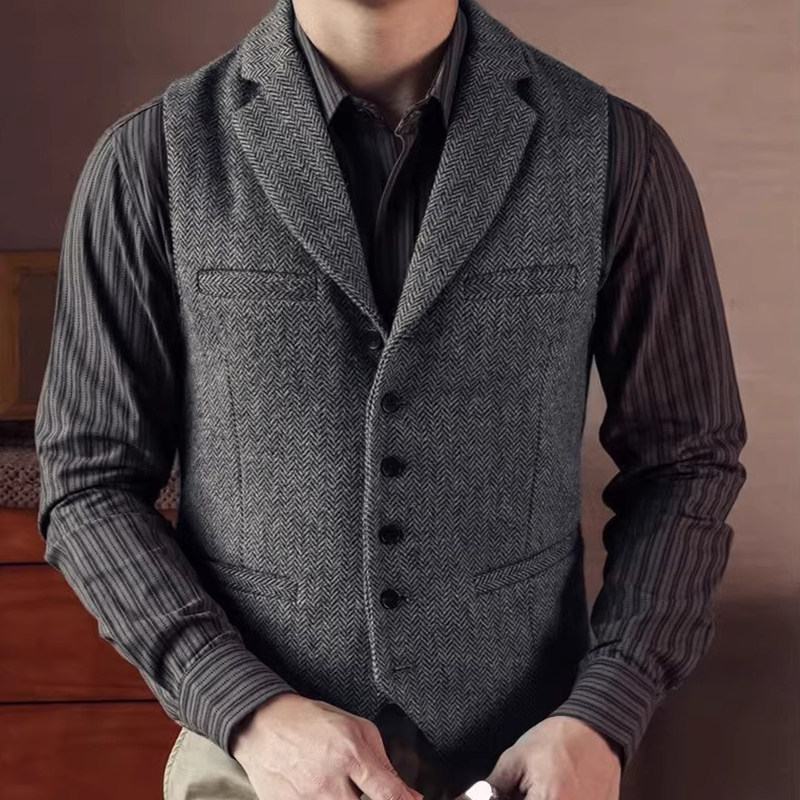 秋冬男士商务西装马甲大码修身翻领坎肩背心意式羊毛呢人字纹马甲,淘宝优惠券,粉丝福利购,淘宝优惠卷