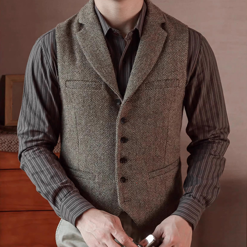 秋冬男士商务西装马甲大码修身翻领坎肩背心意式羊毛呢人字纹马甲,淘宝优惠券,粉丝福利购,淘宝优惠卷