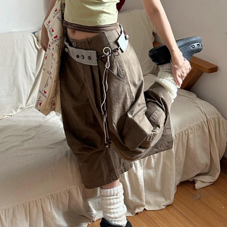 大码美式复古工装水洗褶皱牛仔七分裤女2025夏新款多口袋宽松中裤,淘宝优惠券,粉丝福利购,淘宝优惠卷