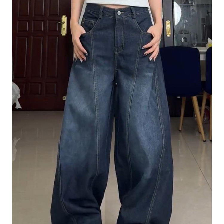 大码美式vibe复古弯刀廓形牛仔裤女春2025小众水洗阔腿坠感拖地裤,淘宝优惠券,粉丝福利购,淘宝优惠卷