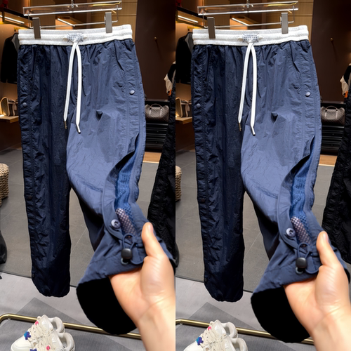 老钱风休闲卫裤早秋新款潮流时尚拼色排扣设计极简风清爽透气男女 - 图1