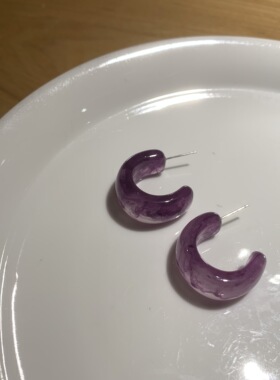 葡萄紫c型耳圈复古气质港风耳环
