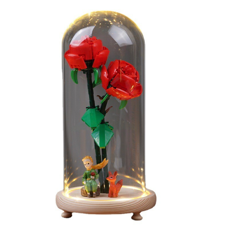 适用于乐高40460玫瑰花束积木玻璃罩小王子摆件带灯发光七夕礼物 - 图3