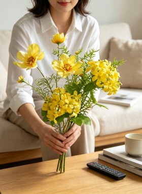 黄色系仿真花场景布置假花玫瑰花婚庆婚礼森系插花摆件装饰道具花