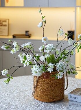 新款绣球花仿真花桌面装饰单枝小手球绢布花叶新中式花瓶插花布景