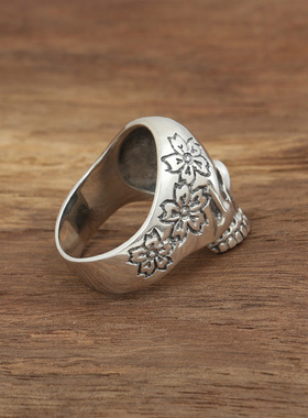 纯银饰品手工复古骷髅头戒指