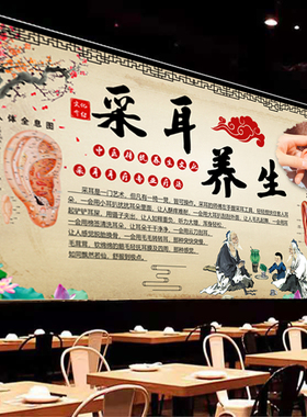 采耳养生店广告海报墙纸墙贴装饰画掏耳耳疗防水背胶自粘贴油画布