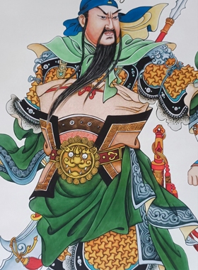 珂罗版工笔重彩人物国画《大刀关云长》关羽关公立像佛像画像挂画