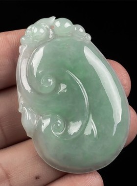 翡翠如意 天然翡翠a货冰糯玉如意吊坠 事事如意 男女玉项链