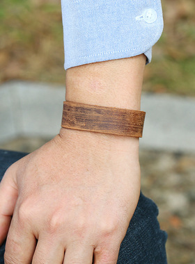 网红简约复古手链欧美新款饰品光板皮手镯