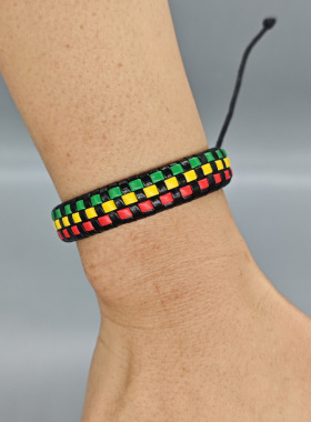 网红牙买加手环撞色民族风可调节编织手链网红热销多巴胺拼色彩绳