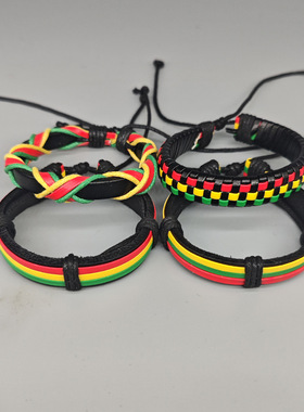 网红网红波西米亚风手链红黄蓝嘻哈时尚休闲手环编织四件套装朋克