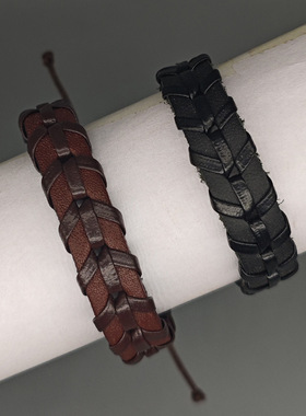 网红网红编织复古手链个性百搭可调皮革手环学生素色森系