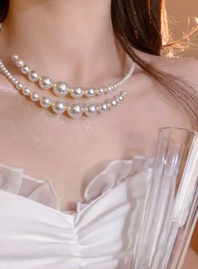 德国高级感不规则交叉轻奢小众珍珠项链女款新款项圈锁骨链时尚女