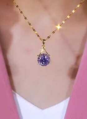 撤柜紫色锆石水晶钛钢项链女配饰新款爆款轻奢小众高级锁骨链颈链