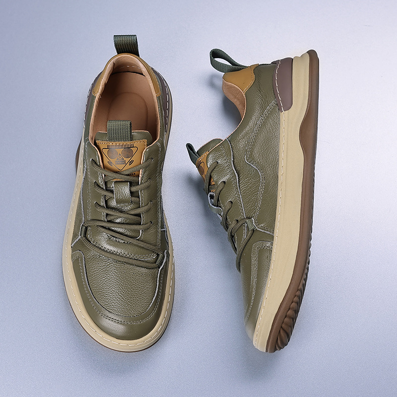 欧洲站头层牛皮季新款真皮男士皮鞋厚底男款小白鞋休闲潮流百搭男 - 图0