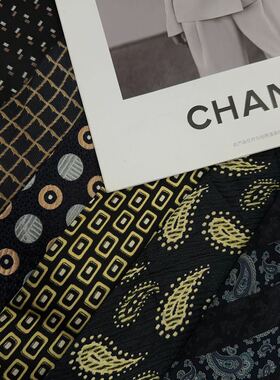Vintage复古日产意制中古男女精品印花图案卡通黑色系领带A12