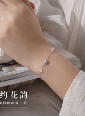 情侣四叶草纯银手链女款不掉色