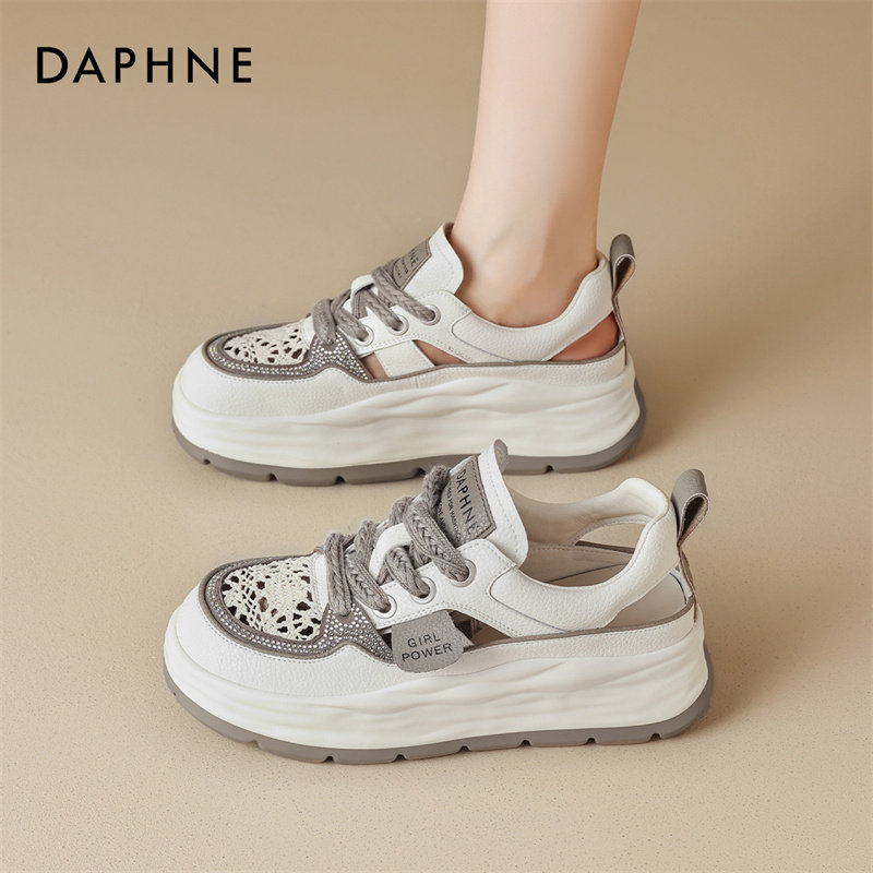 达芙妮小白鞋女款2025新款夏季女鞋薄款网面透气网鞋厚底运动凉鞋 - 图1
