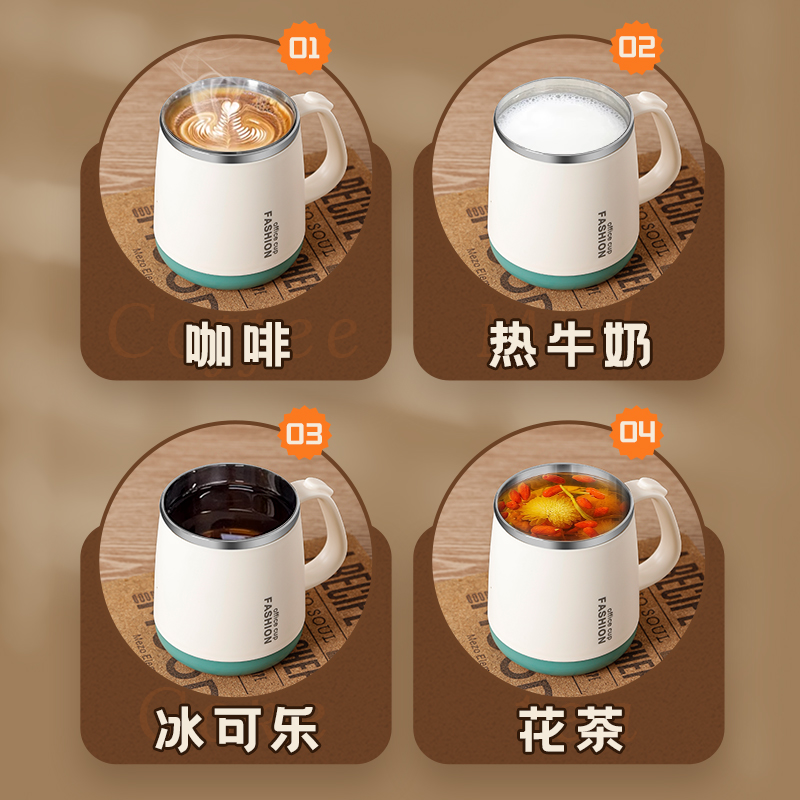 咖啡杯304不锈钢马克杯带盖茶水分离泡茶杯带勺办公喝水杯带吸管 - 图3