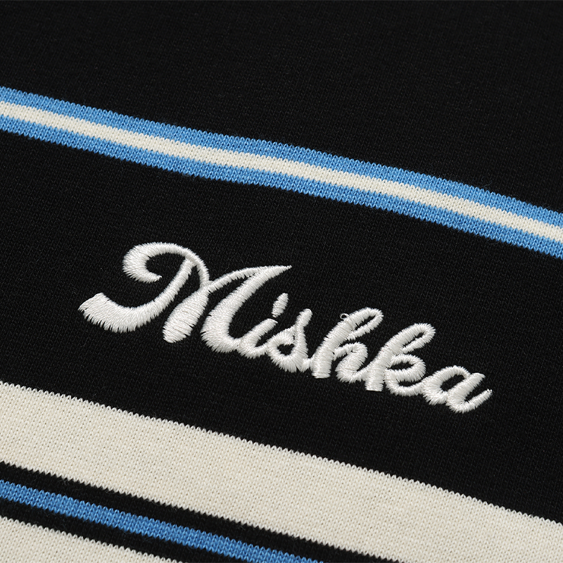 MISHKA2024新款条纹美式复古宽松休闲潮流纯棉重磅圆领短袖T恤男 - 图2