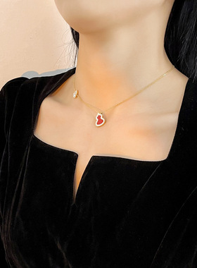 钛钢材质项链批发红色简约新款时尚项链女葫芦招财转运锁骨链韩版