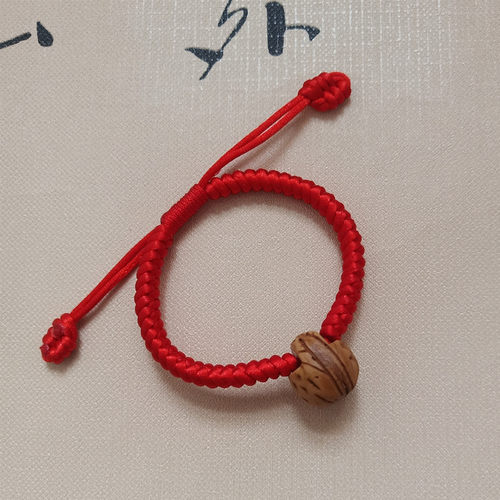 桃核手串宝宝婴儿童桃胡桃篮手工编织本命年红绳手链 - 图1