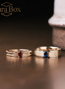 纯银复刻红蓝宝情侣对戒可刻字