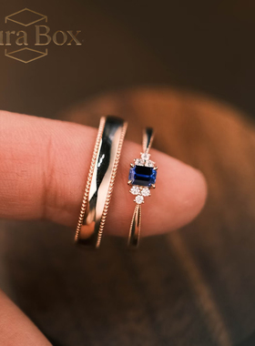 Aura Box蓝宝石银镀金戒指女极简几何刻字定制戒指小众设计师款