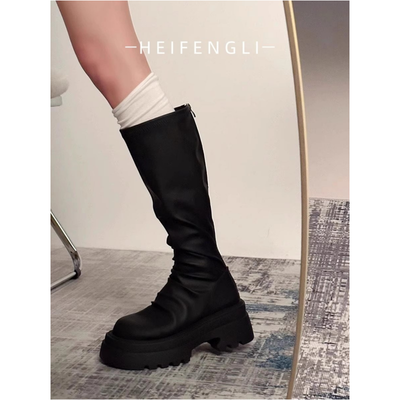 小个子天菜！骑士靴子今年流行高筒不过膝黑色粗跟堆堆长靴瘦瘦靴,淘宝优惠券,粉丝福利购,淘宝优惠卷