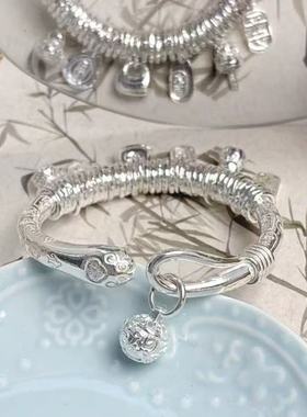 ZY1手镯开口可调节吊坠装饰时尚百搭镯子古法手环铃铛节日礼物