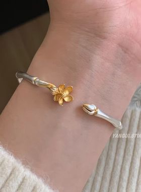 ZY26号复古竹节转运开口手镯女款中式莲花荷苞简约百搭