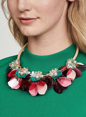 ks夸张彩色花朵重工项链气质高级复古锁骨孤品