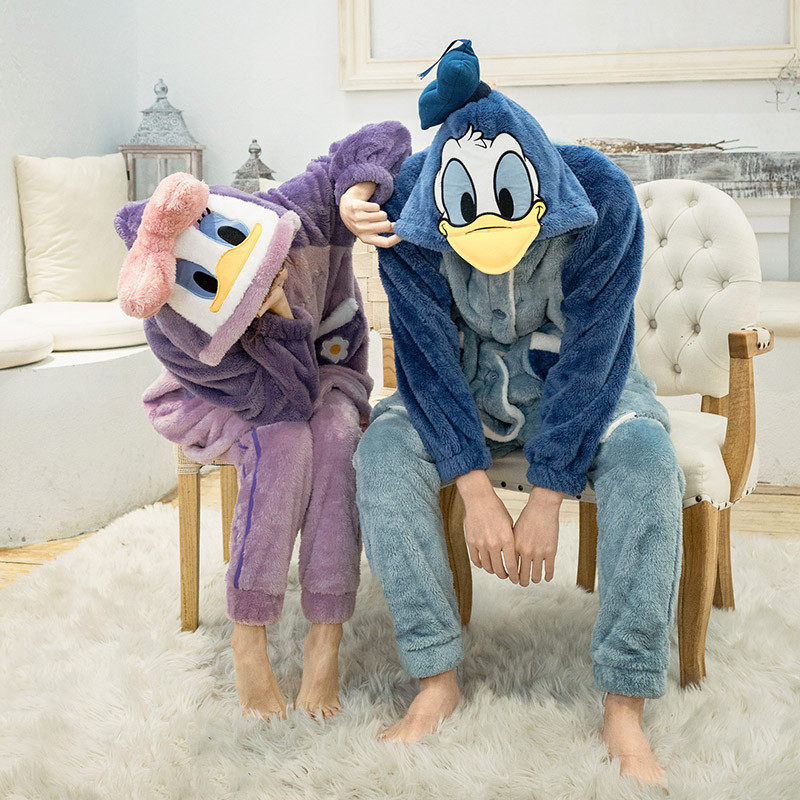 黛西卡通睡衣女冬季珊瑚绒情侣男款迪士尼唐老鸭长款鸭子睡袍套装,淘宝优惠券,粉丝福利购,淘宝优惠卷