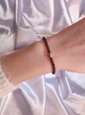 抖音草莓晶金老鼠珠镯石榴石手链